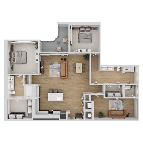 Floor plan for 2 beds, 2 baths, 1754 sqft